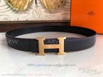 AAA Grade Hermes Reversible Black Leather Belt - Brushed Yellow Gold H Buckle